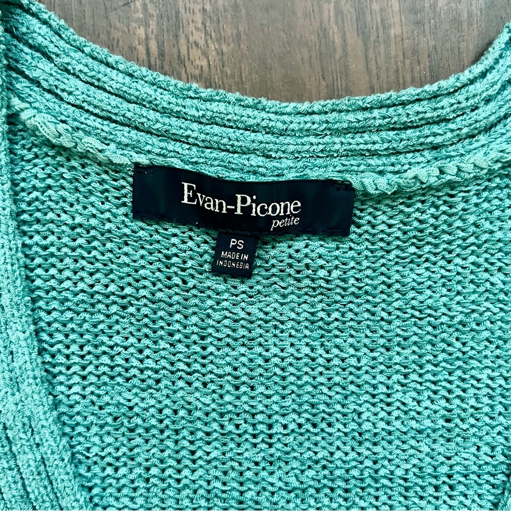 Evan Picone Fitted Cardigan Short Sleeve Sweater Top Teal Blouse Petite Small - Picture 4 of 6